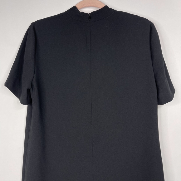 ZARA Plunge Choker Shift Dress Medium Black V-Neck Short Sleeve Back Zip #7289 - Picture 10 of 16